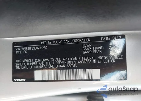 2013 Volvo S60 T5/T5 Platinum/T5 Premier/T5 Premier Plus z USA, uszkodzony, nr VIN YV1612FS9D1231260